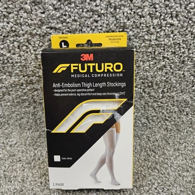 3M Futuro Anti-Embolism Thigh Length Stockings Large White Medical Pair - Image 1 of 4