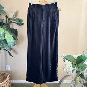 Everlane Pant 4 The Way-High Drape Black High Rise Pinstripe Texture Wide Leg - Picture 1 of 13