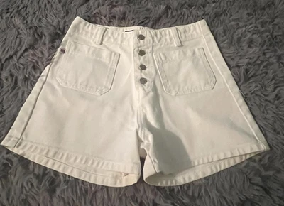 Polo Jeans Co Ralph Lauren Pantalones Cortos Mujer 4 Blanco Hiphugger Botón Frontal Denim Foto 1 de 4