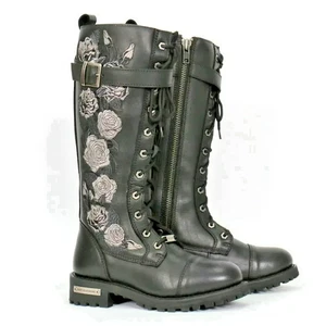 Hot Leathers Grey Rose Knee High, Size US 9 Great Condition Used Combat Boots - Picture 1 of 8