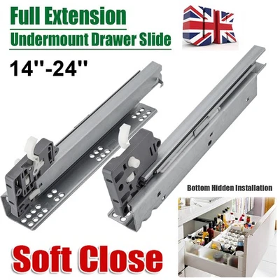 SOFT CLOSE Drawer Concealed Undermount Full Extension Runners Slides Heavy Duty - Image 1 of 4