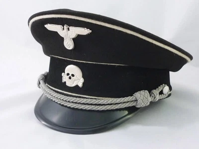 WWII-era German Visor Cap Black with Silver Insignia-Handmade - Image 1 of 4