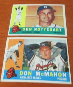 2 1960 Topps Milwaukee Braves baseball cards #189 Don McMahon #351 Don Nottebart - Picture 1 of 2