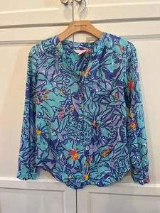 Lilly Pulitzer size small silk Elsa top colorful preppy bold - Picture 1 of 6