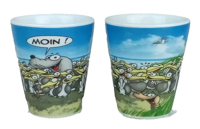 2er Set Eierbecher - Robbi - Moin - Hösti Porzellan Robbe Möwen Wattwurm - Bild 1 von 4