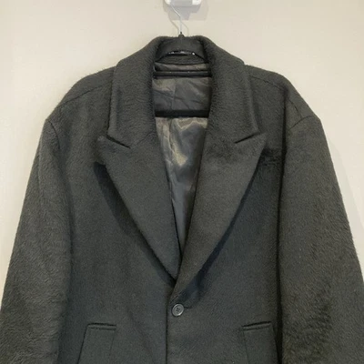 Abrigo Zara Over Para Hombre XL Negro Largo Imitación Piel Abrigo Chaqueta Mezcla Lana Foto 1 de 4