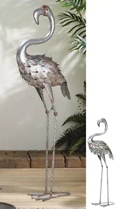 38" STANDING TALL GALVANIZED FLAMINGO IRON STATUE SCULPTURE *Indoor Outdoor* NIB - Picture 1 of 12