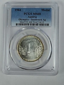 1964 AUSTRIA OLYMPIC SILVER MEDAL INSBRUCK WINTER GAMES - PCGS MS68 - Picture 1 of 4