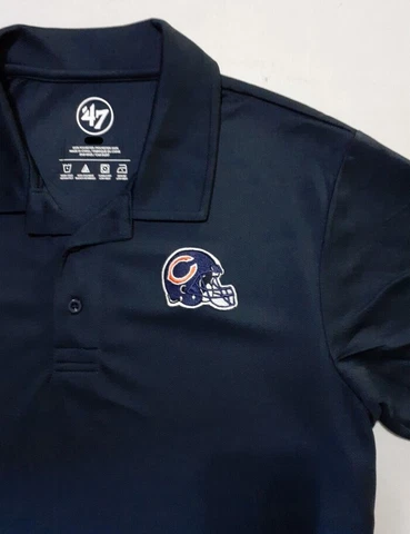 NFL '47 Brand Mens Chicago Bears Mesh Dri Fit Polo Shirt XL Navy Blue Orange NEW Cover