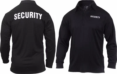 Black SECURITY Guard Officer Moisture Wicking Long Sleeve Polo Shirt Double Side - Image 1 of 3