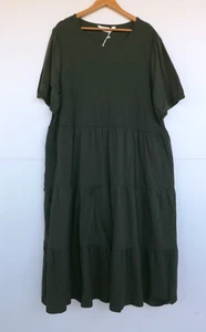 Taking Shape Dress 22 Womens Green Tiered Ribbed Puff Sleeve Boho Pockets - Picture 1 of 9