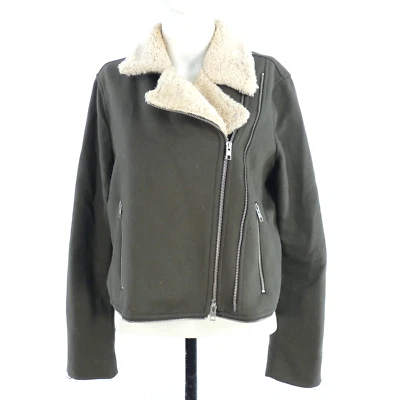 All Saints Biker Jacket Shearling Khaki Brown Real Sheepskin Collar Zagreb UK 14 - Image 1 of 4
