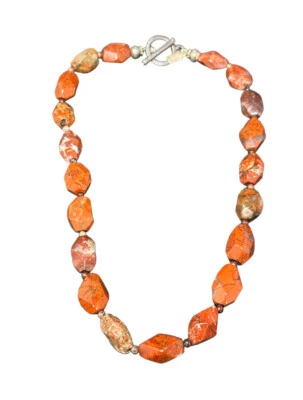 Collar Pájaro Peyote 925 Palanca Rojo Naranja Jaspe Grueso Cuentas 17.5 pulgadas Foto 1 de 4