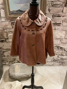 Adorable Modernist Tasha Polizzi Short 3/4 Sleeve Leather Swing Coat Size S/M - Picture 1 of 9