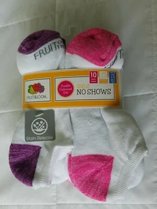 Fruit of the Loom 10 Pair Girls' No Shows Socks Large 4-10 - Picture 1 of 4