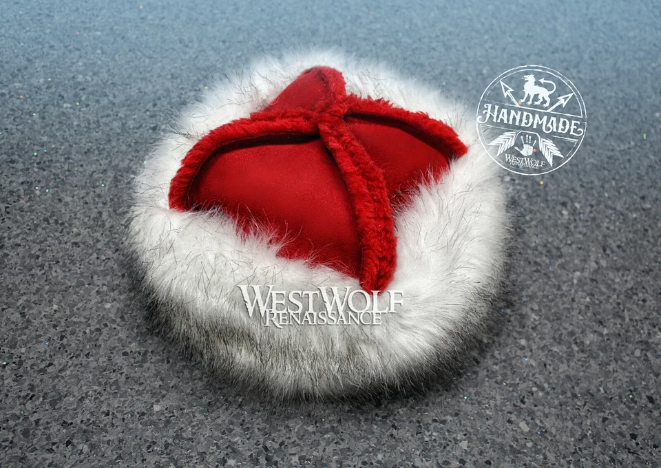 Viking Hat with Thick Red Sherpa Suede and White Fox Faux Fur  - Norse Santa - Image 1 of 4