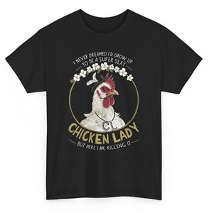 Crazy Chicken Lady Funny T-shirt - Novelty Humorous Sarcastic Farmer Graphic Tee - Picture 1 of 48