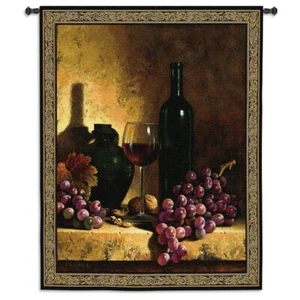 59x53 WINE BOTTLE Vineyard Grapes Fruit Still Life Tapestry Wall Hanging  - Picture 1 of 1