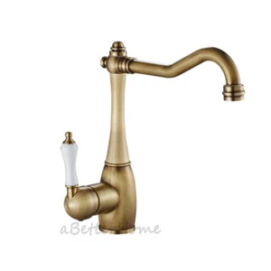 Antique Brass Single Ceramic Handle Kitchen Sink Swivel Spout Faucet Mixer Tap - Picture 1 of 6