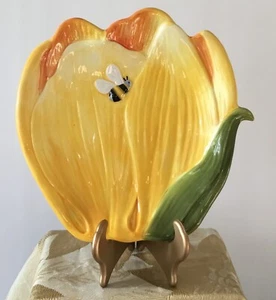 Harry and David Hand Painted Yellow Ceramic Snack Plate 8" - Picture 1 of 4