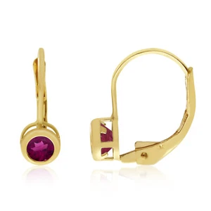 14k Yellow Gold 4mm Ruby Bezel Leverback Earrings - Picture 1 of 2