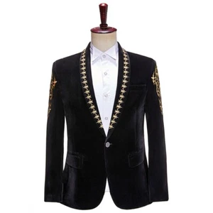 Mens Velvet Floral Embroidered Dress Jacket Retro Suit Blazer Formal Stage Party - Bild 1 von 11