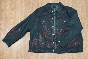Giacca cappotto primavera autunno ricamato rosso floreale Carole Little vintage donna 1X - Foto 1 di 11