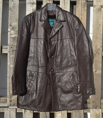 Vintage Cooper Genuine Leather Dark Brown Lined Car Coat Jacket Sz 40L - Изображение 1 из 4