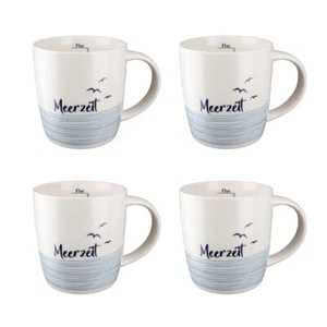 4tlg. Becher MEERZEIT weiß blau 380ml Jumbobecher maritim Geschirr Strandhaus - Bild 1 von 3
