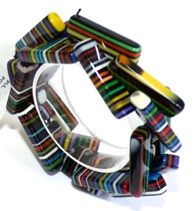 Sobral Neoconcretismo 1WJP Night Stripe Beads Artist Made Stretch Bracelet - Picture 1 of 6