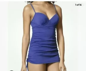 Spanx Love Your Assets Size S Swim Suit PUSH-UP Ruched Sides One Piece BLUE Z23 - Picture 1 of 12