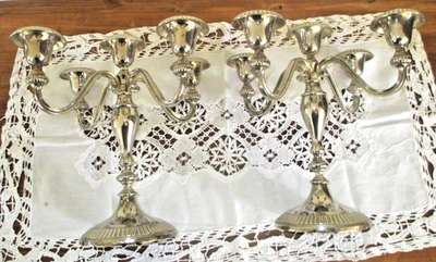 Ancienne paire de grand candélabres  4 branches  5 feux en Métal Argenté superbe - Photo 1/4