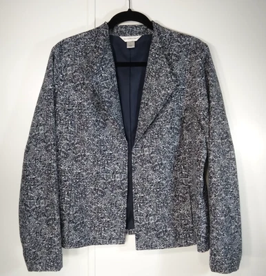 Christopher & Banks Women's Black and White Open Front Blazer Career Size L  - Image 1 of 4