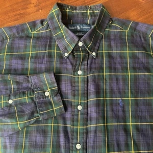 Herren Ralph Lauren Blake Marine Kariert Baumwolle Langarm Gewebt Button Down Hemd L - Bild 1 von 8