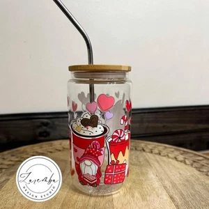 Taza Libbey de gnomo de jardín, vaso de lata de cerveza de San Valentín, caramelo, rosa, dulce - Imagen 1 de 9