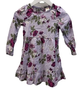 Gymboree Girls Purple Floral Dress Size 4 100% Cotton Long Sleeve - Picture 1 of 6