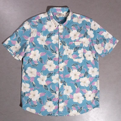 Faherty Short Sleeve Breeze Hemp Button Shirt Summer Sky Hawaiian Floral XL - Image 1 of 4