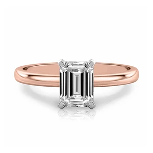 Multi Tone Gold Diamond Ring IGI GIA Lab Grown Emerald Cut 1 Carat Fine 18k Band - Picture 1 of 9