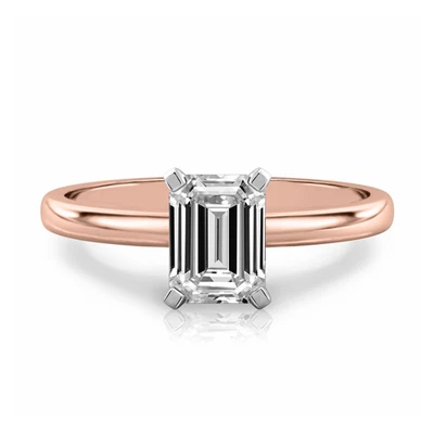 Multi Tone Gold Diamond Ring IGI GIA Lab Grown Emerald Cut 1 Carat Fine 18k Band - Image 1 of 4