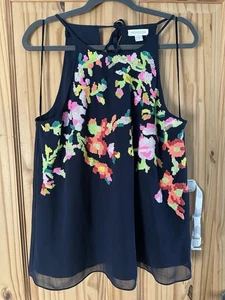 Monsoon Beaded Halterneck Top In Navy With Colourful Beads UK Size16 - Picture 1 of 6