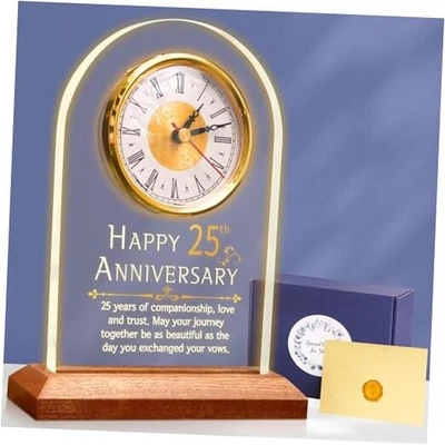 Reloj de cuarzo iluminado para regalos de boda con base de madera, 25 años 25 aniversario Foto 1 de 4