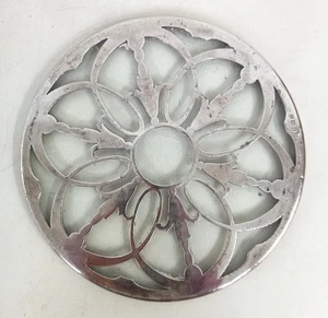 Sterling Silver & Glass Trivet Teapot Stand Vintage Diameter 15.3cm - Picture 1 of 11