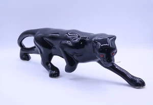 Mid-Century Black Panther Prowling Cat Ceramic 18" Vintage Glossy Red Eyes 1950 - Picture 1 of 11