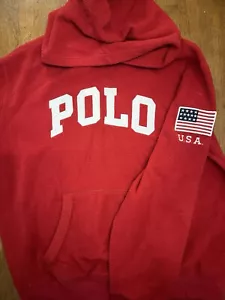 Vintage Polo Ralph Lauren roter Fleece Hoodie USA Large - Bild 1 von 10