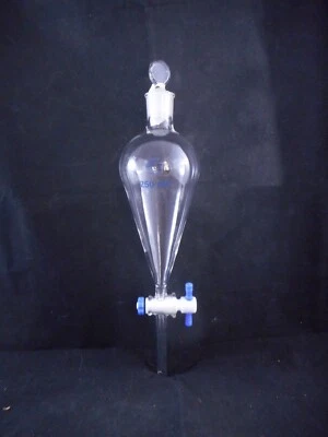 QUARK Glass 250mL Squibb Separatory Funnel Stopper #22 4mm PTFE Stopck QFN-19-11 - Image 1 of 3