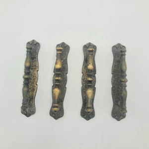 4 Vintage Amerock Antique Brass Cabinet Handle Drawer Pulls W/ Backplate 176A-1 - Picture 1 of 5