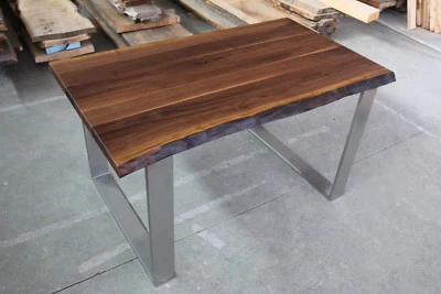 Designer Esstisch Nussbaum Holz Tisch Edelstahl Gestell Bürotisch Schreibtisch ! - Bild 1 von 4