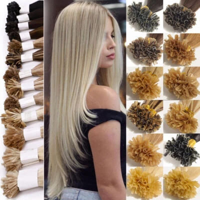 Flat Nail U Tip 100% Remy Human Hair Extensions Keratin Hot Fusion Thick 0.5G/1G - Image 1 of 4