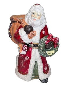 Vintage Lorbeer 2002 Weihnachtsmann 8 Zoll Keramik Figur Kranz & Spielzeug Tasche - Bild 1 von 9