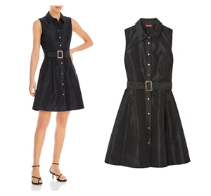 STAUD Jolene flared shirt dress NWT sz 6 black taffeta - Picture 1 of 6